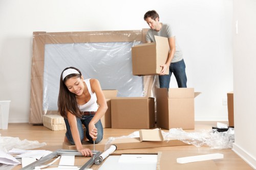 Packed boxes and furniture prepared for a small removal in Belgravia